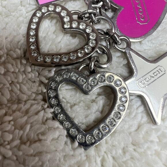 Coach Heart & Star Charm Keychain Silver Pink Rhinestone Bag Charm - Picture 6 of 8